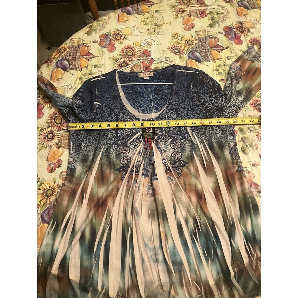Live And Let Live Blue Paisley Knee Length U Neck Short Sleeve A-Line Dress M - Picture 7 of 8